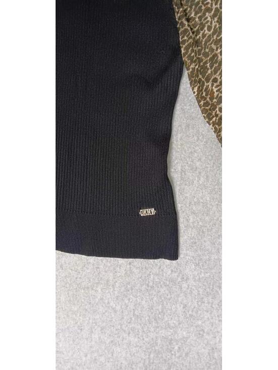 DKNY Bishop Sleeve Sweater Womens M Sheer black Leopard Print Sleeves Ribbed - Picture 6 of 12